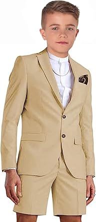 Shorts Suit for Boys Summer Casual 2 Piece Beach Wedding Tuxedo Suit Kids Slim Fit Formal Jacket Pants Set