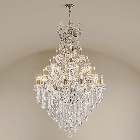 44-Lights Large Crystal Chandelier for High Ceilings, Brass Chandelier Modern Light Fixture Maria Theresa Chandeliers for Foyer Entryway Staircase Living Lobby, H75.2 x D49.2-Included Bulbs