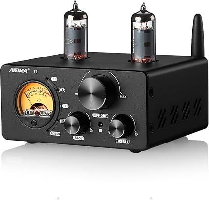 AIYIMA T9 200W Bluetooth Amplifier HiFi Digital Class D Power Amp 2.0/2.1 Channel Vacuum Tube DAC Amp with VU Meter & Bass Treble Bluetooth Coaxial Optical PC-USB inputs