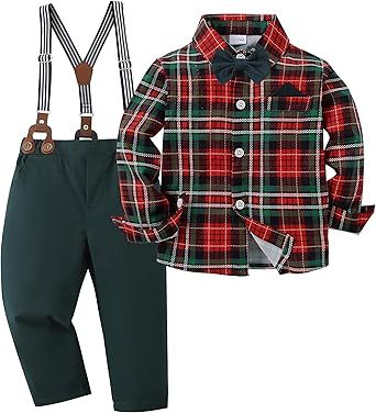 DISAUR Boy Suits Boys Wedding Outfit Dress Shirt with Bowtie/Suspender Pants for Formal Occasion 6-10 Years