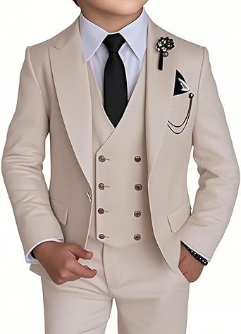Boy's 4 Piece Suit Slim Fit Suit One Button Formal Wedding Suits Prom Dress Suit with Tie