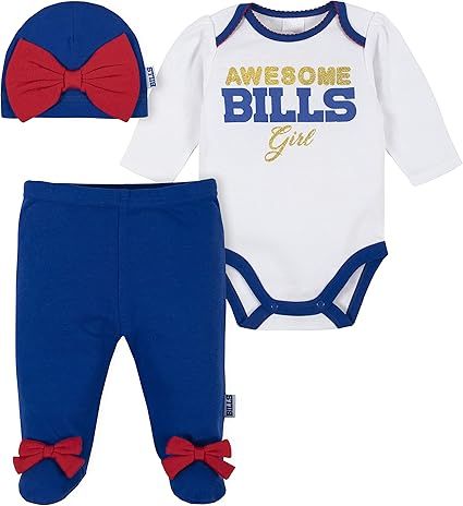 Gerber NFL baby girls 3 Pack Bodysuit Registry Gift Set Footed Pant and Cap