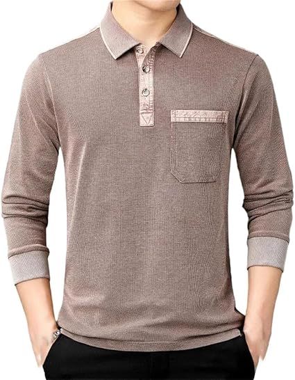 Men Lapel Long Sleeve Polo Shirt Casual Patchwork Pocket Luxury Outdoor Hiking T-Shirt
