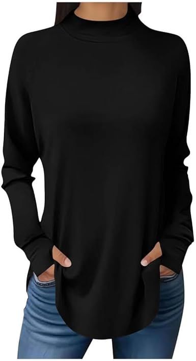 FMCHICO Women Mock Neck Shirt Long Sleeve Fall Tops Casual Tunics or Tops to Wear with Leggings