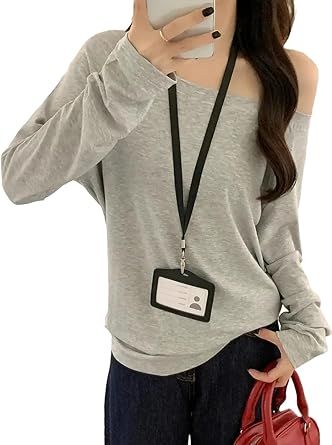 Women's Spring Solid Color Slant Collar Slim Off Shoulder Elegant Long Sleeve T-Shirt