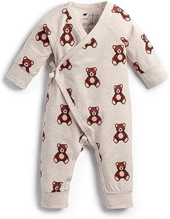 monica + andy Kimono Tie Long Sleeve One Piece, 100% Organic Baby Clothes for Girls & Boys, Preemie, Newborn & Infant