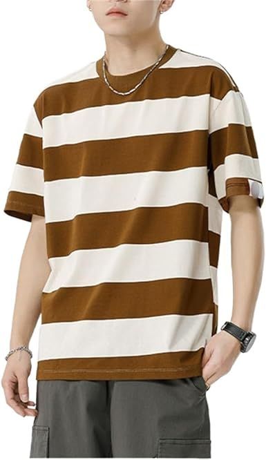 Men's Casual Top Loose Round Neck Striped Short Sleeve
