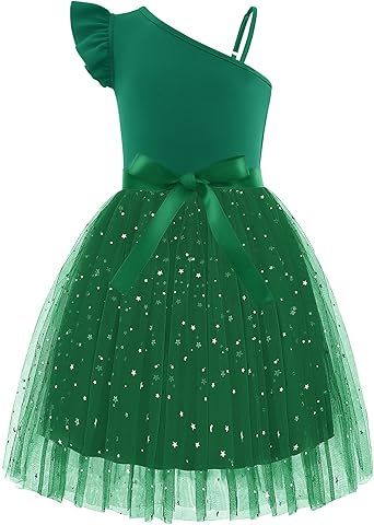Arshiner Girls Dresses Summer One Shoulder Ruffle Sleeveless Formal Fancy Party Birthday Tulle Dress with Belted
