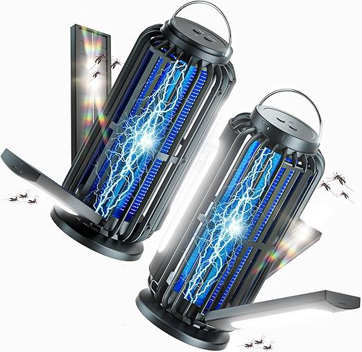 TYPEC 2 Pack Solar Bug Zapper, 3 Solar Charging Panels, 4200V Mosquito Zapper, Auto On/Off LED Light, IP65 Waterproof, USB-C & Solar Powered, Indoor Outdoor Insect Killer for Yard Patio Garden