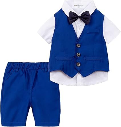 Mud Kingdom Boys Suit 4 Piece Dress Shirt Vest Shorts Set with Bow Tie 2-8 Years