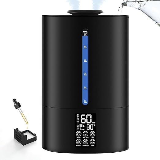 6L Humidifiers for Bedroom Large Room Home,Cool and Warm Humidifier for Baby and Plants Hot Mist Top Fill Desk Humidifier Oil Diffuser,Quiet,Auto Mode,360°Nozzle-Midnight Black(2026 Upgraded)