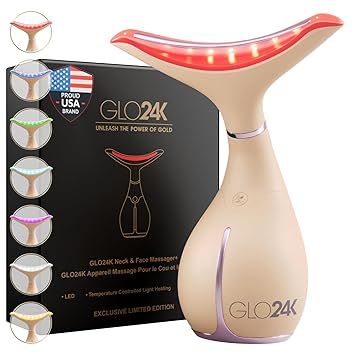 GLO24K 7 Color Beauty Device – Triple LED Action & Vibration Technology Facial and Neck Massager