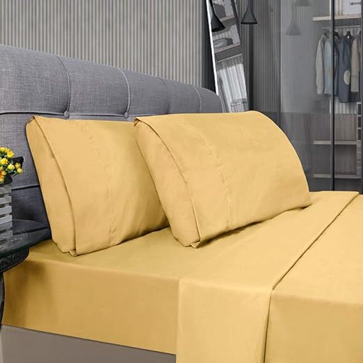 True Luxury Pure Heavy Rich Supima ELS Cotton 4-Piece Bed Sheets Set Full Size Fits mattresses Upto 30-34” deep Pocket – Sateen Weave (Solid, Gold)