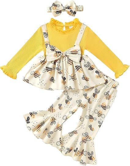 YOUNGER TREE Toddler Baby Girl Clothes Infant Fall Winter Outfits Long Sleeve Shirts and Ruffle Floral Pant Set