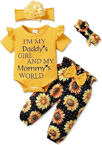 SUNNY PIGGY Newborn Infant Baby Girl Clothes Ruffle Romper Toddler Girl Floral Cotton Pant Sets Girls Clothing Outfit