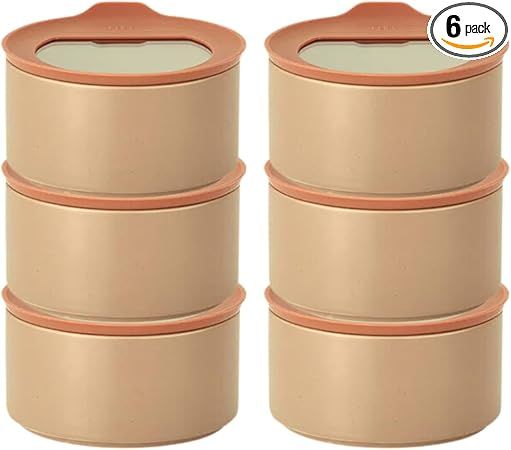 6 Set FIKA One Kitchen Ceramic Round Food Container Set with Glass Lid, Porcelain Prep, Mixing & Serving Bowls, Microwave, Oven & Dishwasher Safe Storage, Home Deco Canister (200ml / 0.21qt / 7oz)