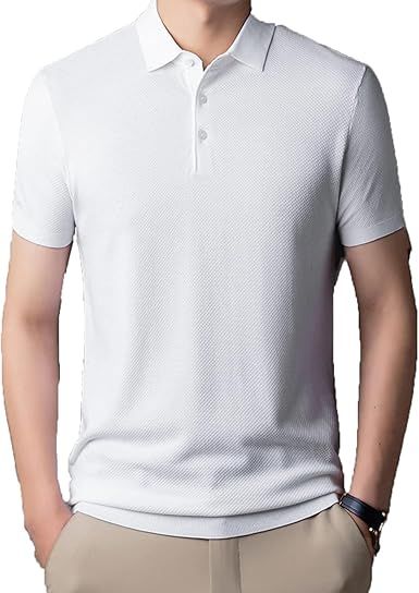 Men Summer Casual Knit Polo Shirts Short Sleeved Outdoor Workout Button Up Golf Shirts