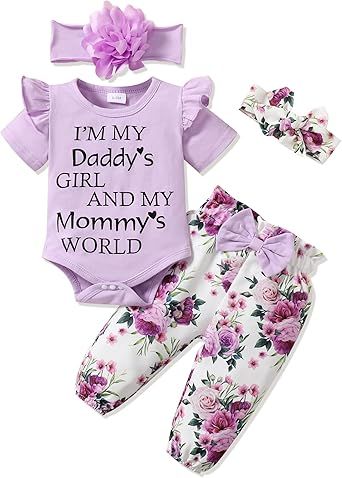 SUNNY PIGGY Newborn Infant Baby Girl Clothes Ruffle Romper Toddler Girl Floral Cotton Pant Sets Girls Clothing Outfit