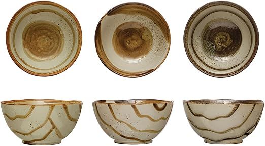 Creative Co-Op Stoneware Painted Designs, Set of 3 Styles, Multicolor Bowl, Multi