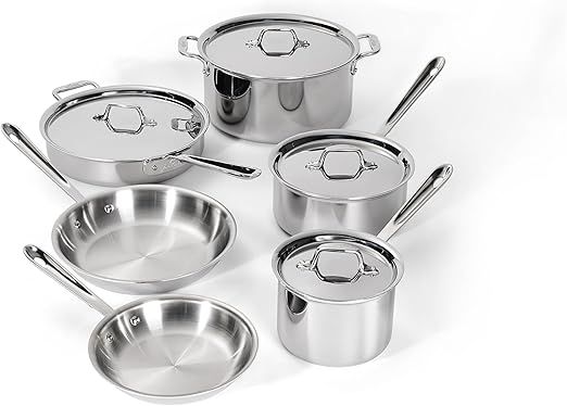 All-Clad D3 10-Piece Stainless Steel Cookware Set, The Original Bonded Made in USA Cookware- Includes Frying Pans, Saucepan, Sauté-Pan, Stockpot -Induction & Oven Safe
