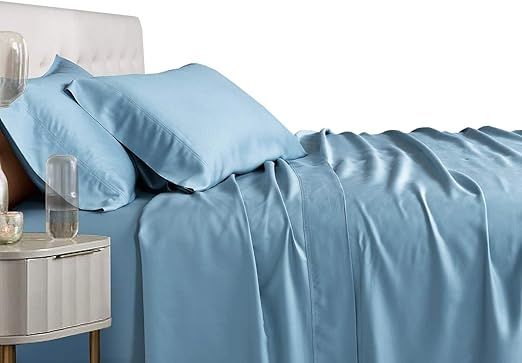 Royal Hotel Bedding 100% Natural Viscose Made from Bamboo Sheets, Soft Cooling Sheets, Breathable Hotel Sheet and Pillow Cases, 3 Piece Set - 15 Inch Deep Pocket - Twin XL - Blue