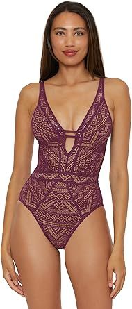 Becca Color Play One Piece Swimsuit, Plunge Neck, Crochet, Bathing Suits for Women