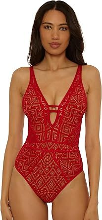 Becca Color Play One Piece Swimsuit, Plunge Neck, Crochet, Bathing Suits for Women
