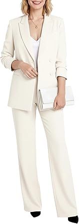 Women's Two Piece Sets Pants Suits Dressy Business Casual Outfits Pantsuits Set Work Office Blazer and Wide Leg