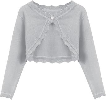 Arshiner Girls Open Front Bolero Shrug Kids Long Sleeve Cropped Elegant Cardigan Knit Sweater
