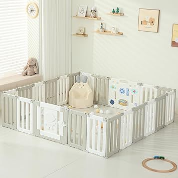 22 Panels Baby Play Pen, Extra Large Baby Playpen, Foldable Astronauts Play Pens for Babies and Toddlers, Adjustable Portable Fence Gate Playpen Yard, Grey