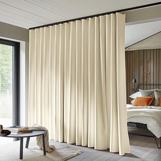 Room Divider Curtains Total Blackout Privacy Curtain Panel Room Thermal Insulated Noise Reduction Curtains for Bedroom Window Living Room Ceiling Track Curtain W 8.3 ft × H 7 ft Beige