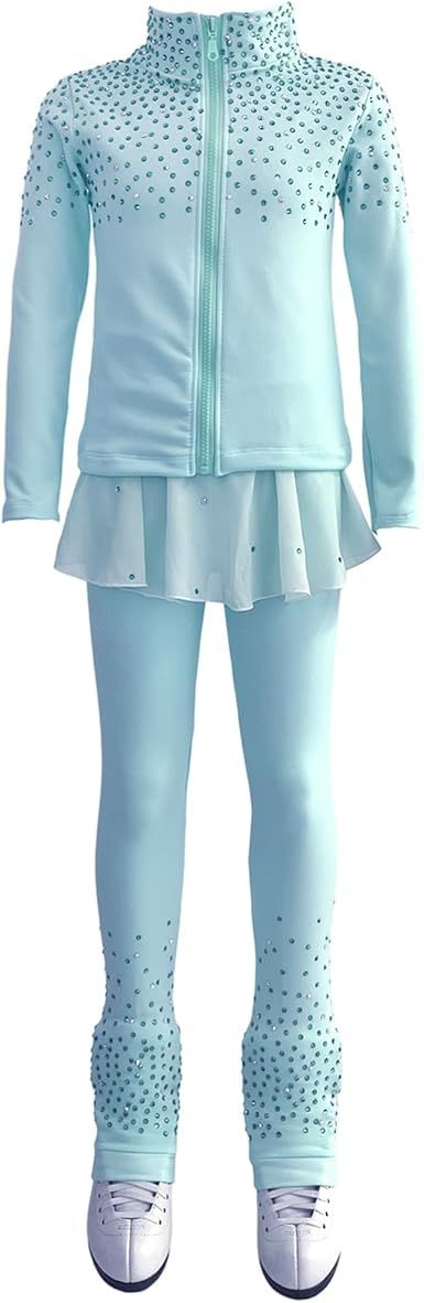 Girls' Starry Sky Pink Figure Skating Training Set with Velvet Warmth and Shining Training Dress with Skirt