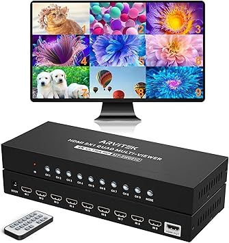 HDMI Multi-Viewer 9x1, 4K@30Hz Quad Seamless HDMI Multiviewer Switcher 9 in 1 Out w/Remote for Security Camera, PC, Laptop, Fire Stick, Roku, Game (8 Display Modes)