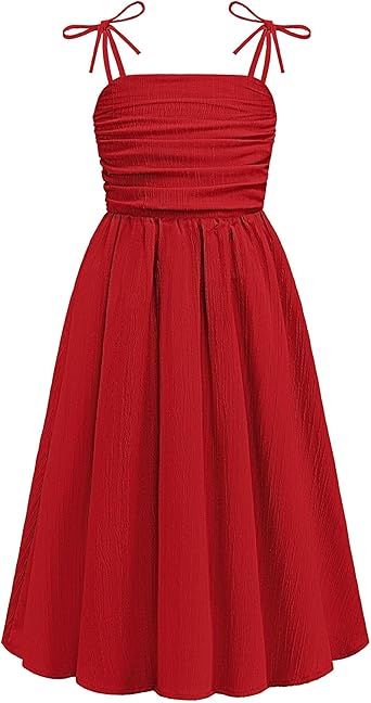 Arshiner Girls Summer Dress Maxi Spaghetti Strap Ruched Flowy Beach Boho Casual Teen Girl Sundress 6-14 Years