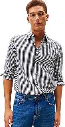 Tommy Hilfiger Men's Long Sleeve Poplin Shirts in Regular Fit, Men's Button Down Shirts, Also Available in Big and Tall