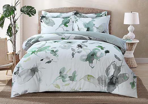 Majestic Giftware Madison Linen 8-Piece Twin Size Bedding Set (BL104-T) | Summer Breeze - Emerald 300 TC 100% Cotton Sateen Durable & Eashable | 2 Fitted Sheets, 2 Duvets, 4 Pillowcases