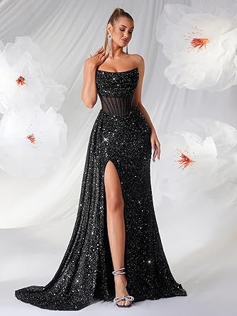 Cocktail Evening Gowns Formal Dresses for Women Sequin Tulle Wedding Guest Party Sexy Off Shoulder Floor Length Prom Dress