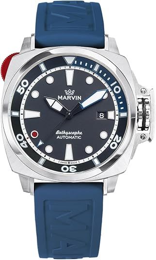 marvin Swiss Automatic Movement Dive Watches for Men Casual Men's Watch with Rubber Strap,Sapphire Glass Dial,Luminous Hands and Hour Markers,200m Waterproof for Diving or Underwater Sport