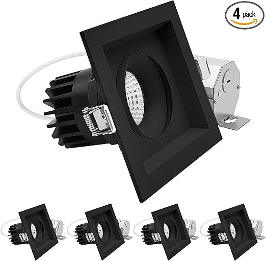 LUXRITE 1-Head Regressed Gimbal LED Recessed Spotlight, 360°+15° Adjustable, 5CCT 2700K-5000K, CRI90, 15W, 1000 Lumens, 60° Beam Angle, Square Black Finish, Dual Dimmable, IC & Wet Rated (4 Pack)
