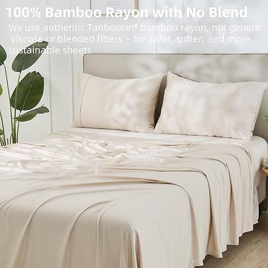 GOKOTTA Twin XL Sheet Sets, 100% Tanboocel® Rayon Derived from Bamboo Sheets Twin XL Set, Soft Cooling Sheets, 15" Pocket Twin XL Sheets with Elastic Corner Straps, Moisture Wicking,Double Stitching