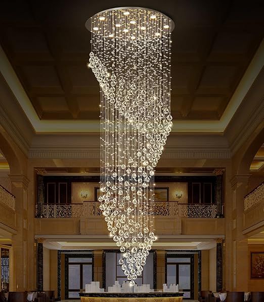 D32'' x H100'' Crystal Chandelier for Staircaes Glam Chandelier Large Raindrop Chandeliers LED Dimmable High Ceiling Light Fixtures for Hallway Foyer Entryway