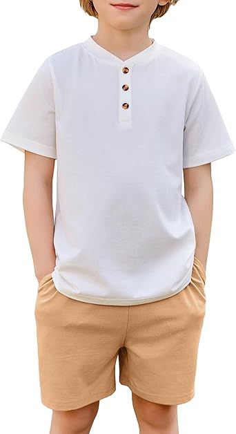 Arshiner Boys Summer Clothing Sets 3-button Short Sleeve Tee and Shorts Casual Outfits for 5-12 Years