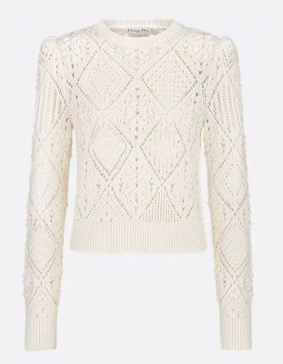 Sweater White openwork knit cotton fabric