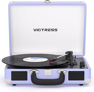 Suitcase Record Player, Portable Vinyl Record Player Bluetooth with Stereo Speakers, 3-Speed Turntable, USB to Digital Recording, RCA/AUX/Headphone Jack, Retro Gift Vinyl Player, Soft Purple