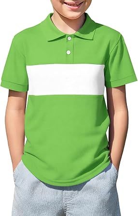 Haloumoning Boys Short Sleeve Pique Polo Shirts Kids Color Block School Uniform Shirt 5-14 Years