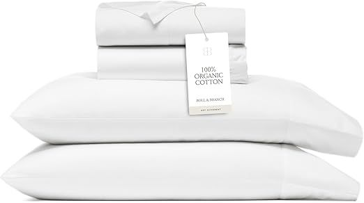 BOLL & BRANCH Percale Hemmed Sheet Set - Cooling Breathable Bed Sheets for Hot Sleepers - Full, White - Luxury 100% Organic Cotton - 1 Flat, 1 Fitted, 2 Pillowcases