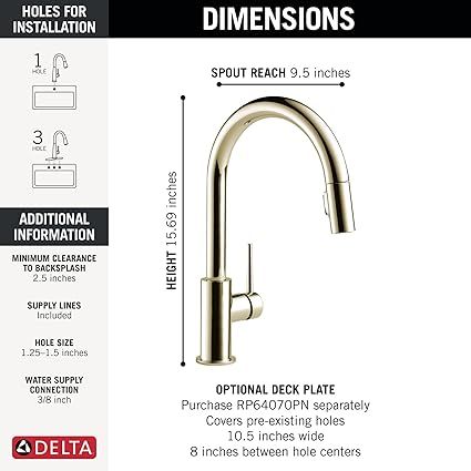 Delta Trinsic Polished Nickel Kitchen Faucet with Pull Down Sprayer, Modern Single Hole Kitchen Sink Faucet, Single Handle, Polished Nickel 9159-PN-DST