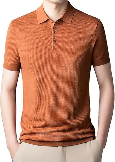 Men Summer Casual Knit Polo Shirts Short Sleeved Outdoor Workout Button Up Golf Shirts