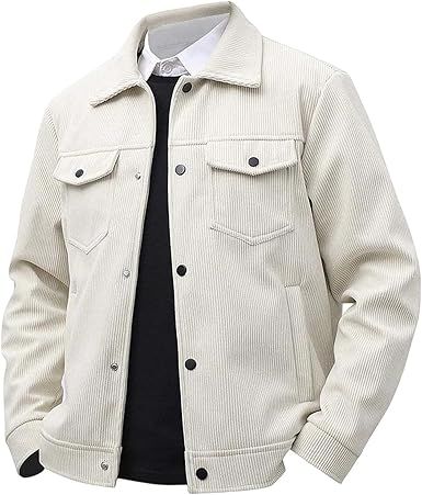 Adhdyuud Men's Corduroy Jacket Long Sleeve Casual Button Down Workwear Overshirt with Pockets