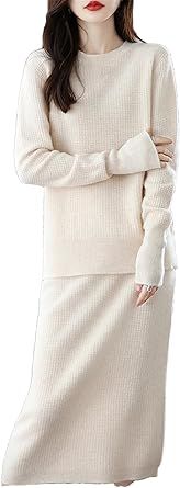Women's Wool Knitted Sweater+Skirt Sets Two-Piece Sweater Set